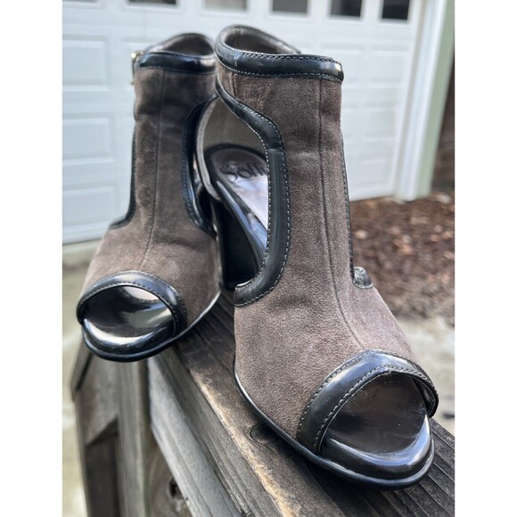 Sofft Gazelle Peep Toe Pumps Womens 6M Suede Brown Ankle T Strap 3” Heeled Shoes - Picture 4 of 10